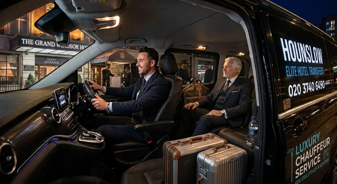 Executive passenger being collected from a hotel near Heathrow in Cranford